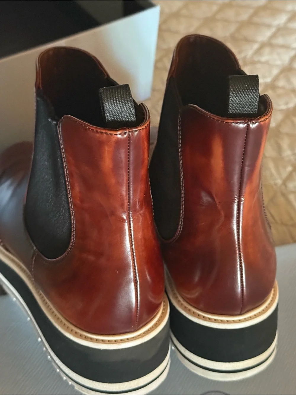 Prada Brown Leather Ankle Booties with Brogue Detailing